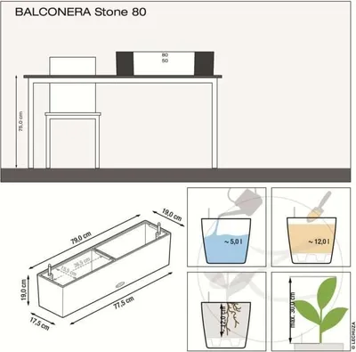 Image de Jardinière LECHUZA BALCONERA Stone 80 ALL-IN-ONE, Beige, Balcon