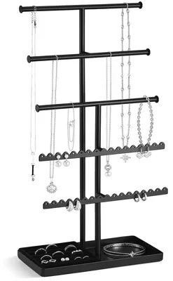 Produktbild von Schmuckständer Schmuckhalter Schmuckorganizer - 5 Ebenen - Metall - Schwarz - Für Halsketten, Armbänder, Ohrringe und Ringe