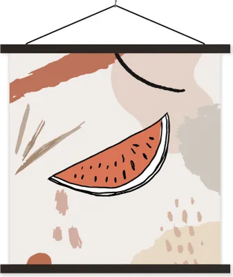 Produktbild von MuchoWow® Textilposter Sommer - Wassermelone - Weiß 120x120 cm mit schwarzem Rahmen - Aufhängungsset