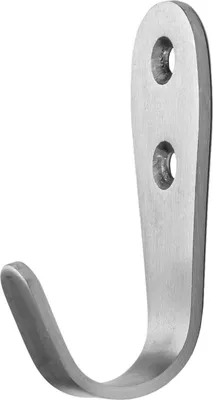 A silver metal hook with two mounting holes.