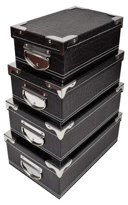 Produktbild von Set aus 4 Karton-Aufbewahrungsboxen mit Deckel und Griffen