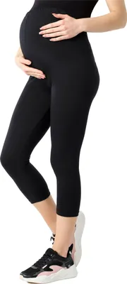 Produktbild von Be Mammy Damen 3/4 Umstandsleggings aus Baumwolle BE20-284 (Schwarz, S)