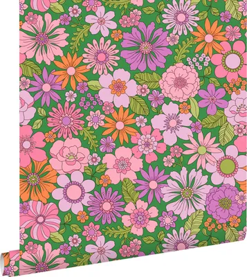 Obrázek produktu pro ESTAhome tapeta retro květiny zelená, fialová, růžová a oranžová 50 x 900 cm
