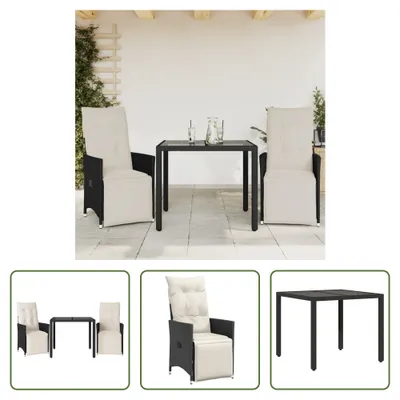 Produktbild von The Living Store 3-tlg. Bistro-Set mit Kissen Schwarz Poly Rattan