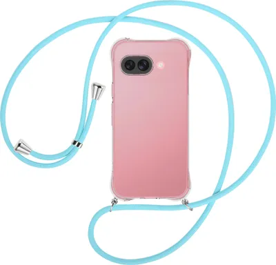 Produktbild von Handykette Backcover-Schutzhülle mit Band (Metall silberfarben) für Google Pixel 9A - himmelblau
