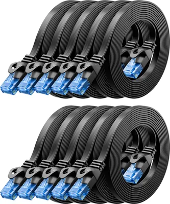 Produktbild von deleyCON 10x 0,5m CAT6 Flaches Netzwerkkabel 1,5mm Flachbandkabel U-UTP RJ45 - UUTP Patchkabel für DSL LAN Switch Router Modem Repeater Patchpanel - Schwarz