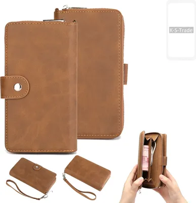 Produktbild von K-S-Trade Handyhülle Schutzhülle kompatibel mit Xiaomi Redmi Note 9 & Portemonnee Tasche Handytasche Case Etui Geldbörse Wallet braun (1x)
