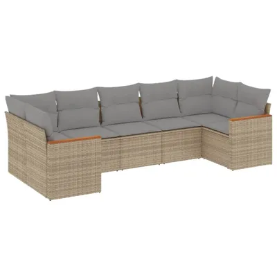 Produktbild von 7-tlg. Garten-Sofagarnitur mit Kissen Beige Poly Rattan