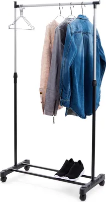 Produktbild von HAC24, Kleiderständer mit Schuhablage, Teleskop, Aluminium Kunststoff, 76x41 cm, 85-115 cm Höhe, 20 kg Tragkraft, 4 Rollen, 360° drehbar, Feststellbremsen