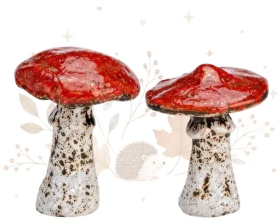 Produktbild von 2er Set Keramik-Pilze in Rot, ca. 8 x 8 x 9 cm