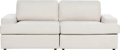 Produktbild von BELIANI 3-Sitzer Sofa Hellbeige Stoffbezug Breite Armlehnen Sitzfläche Dicke Sitzkissen Retro Stil Wohnzimmer Ausstattung Polstersofa Stoffsofa Sitzmöbel