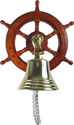 Produktbild von Steuerrad Glocke in Messingoptik - Maritime Schiffsglocken Deko