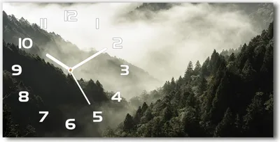 Produktbild von Wanduhr aus Glas – 60x30 cm - Glasbild - Glasuhr - Gehärtetes Glas - weisse-zeiger - den Wald Nebel über