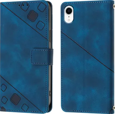 Produktbild von Hülle für iPhone XR Prägung Flip Leder Brieftasche Schutzhülle mit Ständer Blau