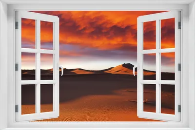 Produktbild von Wallario Poster mit Fenster-Illusion: Sahara Wüste II - Sanddünen im Sonnenuntergang, Größe: 61 x 91,5 cm (Maxiposter)