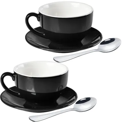 Immagine prodotto di Tazza da caffè in porcellana con piattino - Nera, set da 2 - 220 ml