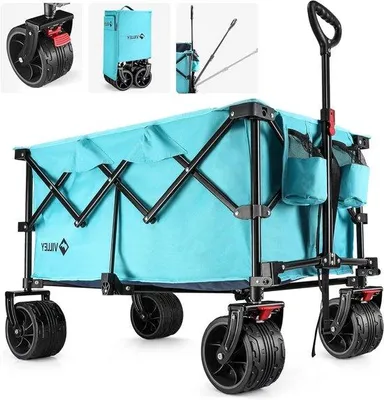 Image de Poussette pliable, grandes roues, freins, 102 kg, bleu