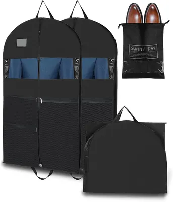 Productafbeelding van Kledingzak met vakken - Set van 2 - 110 x 60 cm - Paktas - Opvouwbare kledinghoes met 5 vakken - Stof- en waterafstotend