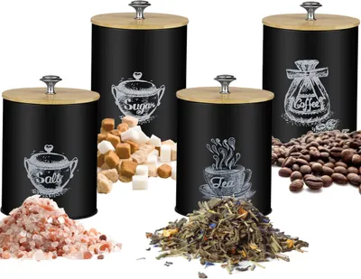 Produktbild von Vorratsdosen Set Kaffeedose Teedose Zuckerdose Salzbehälter mit Deckel Groß Rund Luftdicht Stahl Schwarz 24578