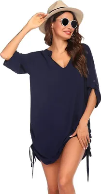 Produktbild von Damen Bikini Cover Up Strandkleid Sommerkleid Strandkleid Damen Shirt Strandponcho 3/4 Ärmel
