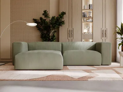 Produktbild von GrainGold Ecksofa L-Form Links Landi - Moderne Cord Ecksofa, Wohnzimmer Ecksofa - Eckcouch Grün (Lincoln 37)