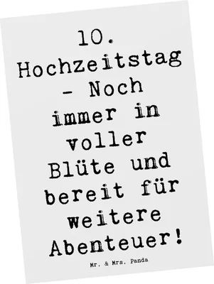 Produktbild von Mr. & Mrs. Panda Postkarte Spruch 10. Hochzeitstag Rosenhochzeit - Weiß - Geschenk, Heirat, Ansichtskarten, Postkarten, Ehe, Ansichtskarte, Jubiläum, Fotokarte, Blüte