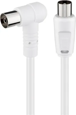 Image de Goobay 67360 Câble d'antenne coudé (80 dB), 2x blindé, 2.5 m, blanc - Prise coaxiale mâle > Prise coaxiale femelle 90° (entièrement blindé)