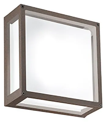Produktbild von Moderne quadratische Wand- und Deckenleuchte (25 x 25 cm) aus Aluminium-Druckguss in Corten-Farbe, Schutzart IP54, E27-Fassung für den Außenbereich