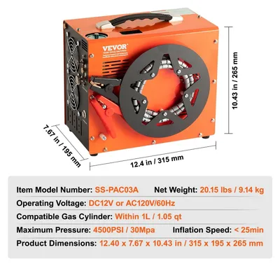 Immagine prodotto di Compressore d'aria elettrico - Pompa PCP - Pompa d'aria per paintball - Gonfiatore portatile - Motore da 600W
