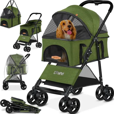 Produktbild von LOVPET® Hundewagen 2in1 Hundebuggy Hundebox Transporttasche Faltbar klappbar bis 20 kg Haustiere Buggy mit Netzfenstern & Regenschutzabdeckung Jogger Katzenbuggy für kleine Hunde Katzen
