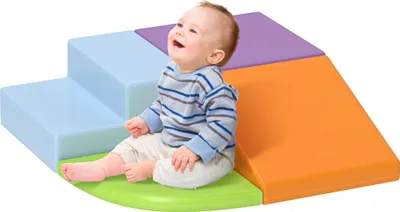 Image de HOMCOM 4 Blocs de construction XL - modules de motricité - jouets éducatifs - parcours motricité enfant mousse EPE polyuréthane, vert, orange clair, violet clair, bleu clair