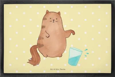 Produktbild von Mr. & Mrs. Panda fußmatte Katze Wasserglas 40 x 60 cm - Gelb Pastell - Geschenk, Haustier, Katzen, Cat, Türvorleger, Schmutzfänger, Bodenvorleger, Cats, Fußabtreter