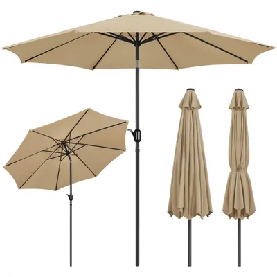 Produktbild von Yaheetech Sonnenschirm Φ 300 cm Kippbar Gartenschirm mit Kurbel Terrassenschirm Marktschirm mit 8 Rippen Sonnenschutz uv 50+, Hellbraun
