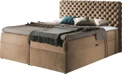 Produktbild von MIRJAN24 Boxspringbett Chesterfield, Stilvoll Doppelbett, Bett mit zwei Bettkästen (Farbe: Magic Velvet 2206, Größe: 180x200 cm)