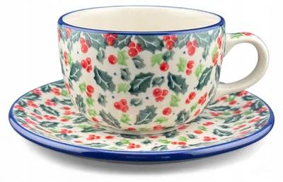 Produktbild von Ceramika Bolesławiec Tasse mit Untertasse Wilde Rose 200 ml