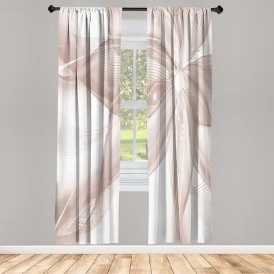 Produktbild von ABAKUHAUS Abstrakt Vorhänge 2 Panel Set für Wohnzimmer Schlafzimmer Nachbildung, Geometrischer Rauch Wie Gestreifte Sehr Große Blumen Blumenmuster Kunstwerk, 150 cm x 245 cm, Pale Sepia