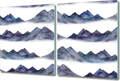 Produktbild von Glas-Herdabdeckplatte Glaskeramikkochfeld-Abdeckung Spritzschutz - 2x 40x52 cm - Aquarell Berge blau