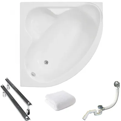 Produktbild von Aqua For You | Polimat Badewanne - Eckbadewanne – 120x120cm - Antibakterielle Beschichtung - Mit Siphon Und Füßen - Acryl