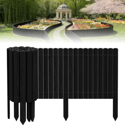 Image de Clôture en bois FIVMEN Rollborder 200 cm de long, 40 cm de haut, bordure de parterre en bois de pin, palissade de jardin en bois, clôture à lattes, bordure de pelouse pour parterres de fleurs, zones de plantation, décoration naturelle anthracite