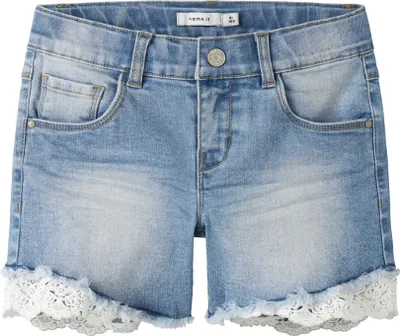 Produktbild von NAME IT Jeansshorts mit Spitzenbesatz und ausgefranstem Saum Größe:
