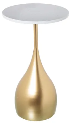 Runder Beistelltisch, Marmor & Metall, Weiß/Gold, 35x61 cm