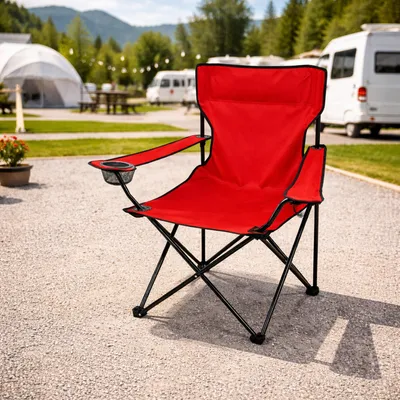 Campingstuhl Faltstuhl Anglerstuhl Regiestuhl Rot Getränkehalter und Tasche