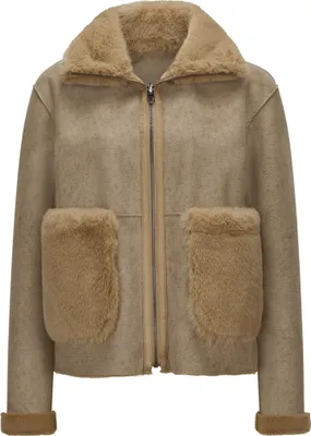 Produktbild von Milestone MSMinu Wendejacke Camel Größe 40, Kunstpelz Fohlen-Look & Velours Fischgratmuster