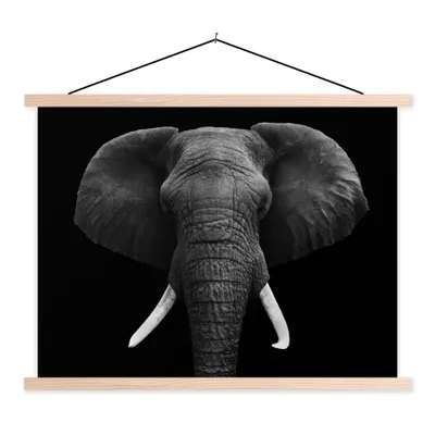 Produktbild von MuchoWow® Textilposter Elefant - Wildtiere - Schwarz - Weiß - Porträt 120x90 cm mit holzfarbenen Rahmen - Magnetisch