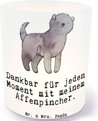 Produktbild von Mr. & Mrs. Panda Teelichthalter Affenpincher Moment - Transparent - Geschenk, Windlicht Glas, Kerzenglas, Kerzenhalter, Outdoor