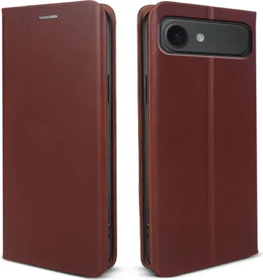 Produktbild von Handyhülle für Apple iPhone 17 Air Echtleder Flip Cover Hülle Case Kartenfach RFID Schutz Farbe: Dunkelbraun