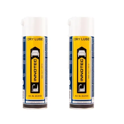 Immagine prodotto di 2 pezzi INNOTEC Dry Lube Lubrificante secco 500 ml – Spray PTFE, privo di silicone e grasso, film lubrificante trasparente, antistatico, resistente all'acqua