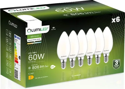Produktbild von LUMILED B35 E14 LED Lampe 6 Stück Set 7W (ersetzt 70W) 770 Lumen Birnen Milch Glas Leuchtmittel Kerze 4000K Neutralweiß Lampen 360° Birnen