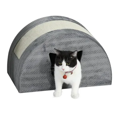 Image de Caisse pour chat avec griffoir, adaptée aux chats pesant jusqu'à 4 kg | Couleur : Gris | Dimensions : 30 x 48,5 x 30 cm