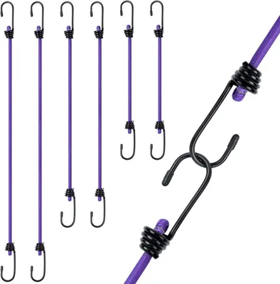 Produktbild von 6 elastische Bungee-Seile mit Haken, 3 Größen (30/50/80 cm), Gurte zum Tragen von Lasten/Verpacken/Camping – lila